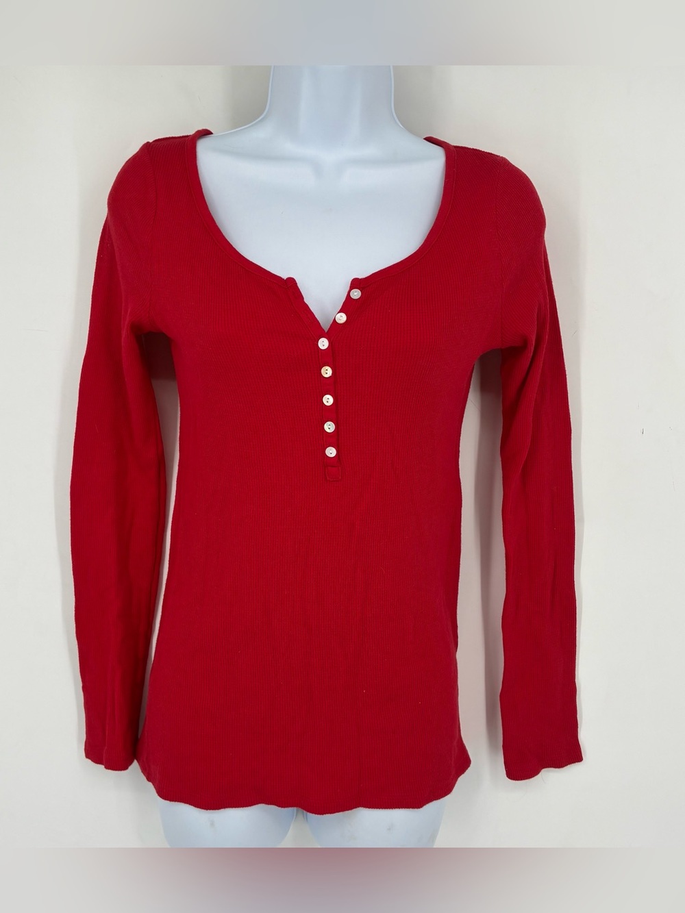 Vintage Y2K 2009 Old Navy Small Red Babydoll Thermal Long Sleeve Shirt Henley
